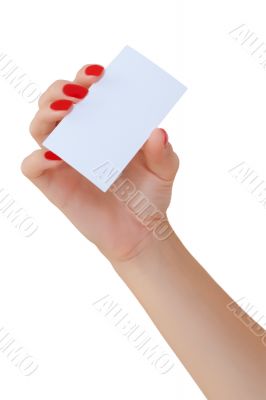 Nice female hand holding a blank business card