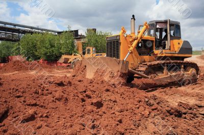 The heavy building bulldozer