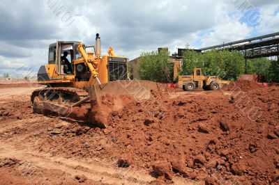 The heavy building bulldozer