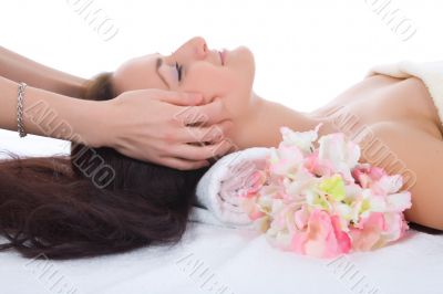 Attractive woman getting spa treatment