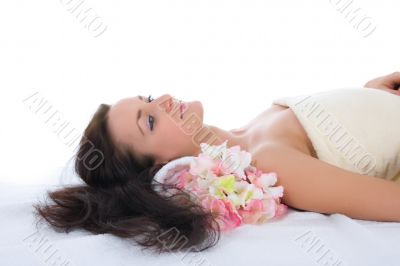 Attractive woman getting spa treatment