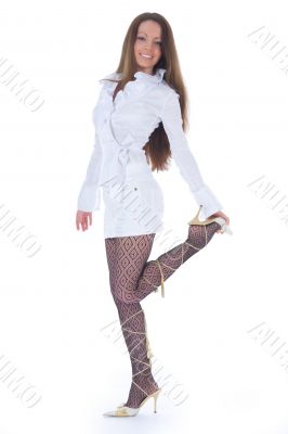Beautiful lady on white