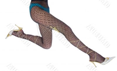 Long woman legs  in white dancing-slippers