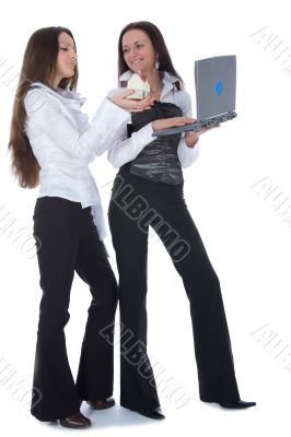 Two business woman advertises real estate