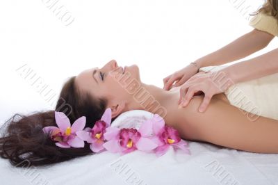 Attractive woman getting spa treatment