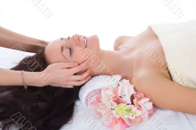 Attractive woman getting spa treatment