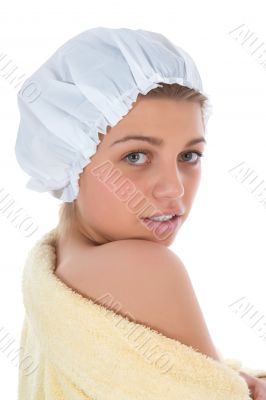Beautiful girl with bathrobe