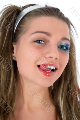 Girl with face-art butterfly paint