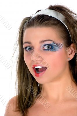 Girl with face-art butterfly paint