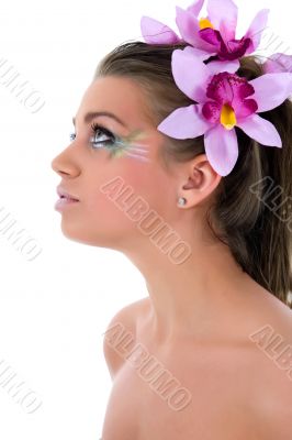 Girl with face-art butterfly paint