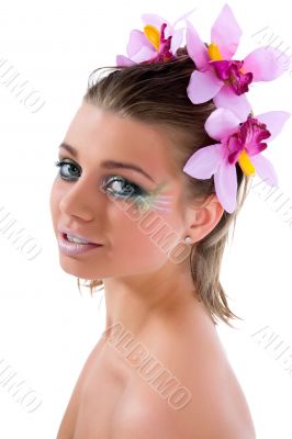 Girl with face-art butterfly paint