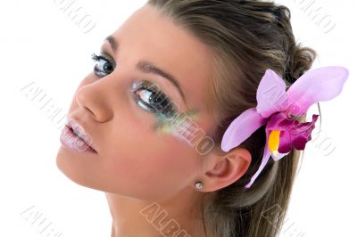 Girl with face-art butterfly paint