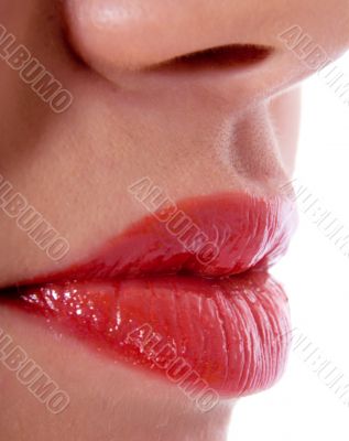 Glamour red gloss lips gesture
