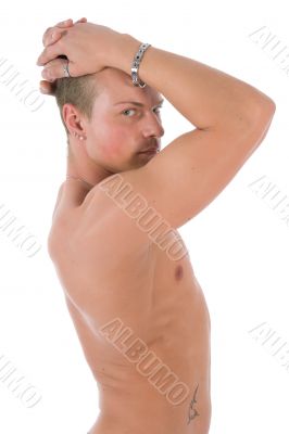 Bosom of the young graceful men on white