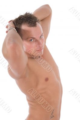 Bosom of the young graceful men on white