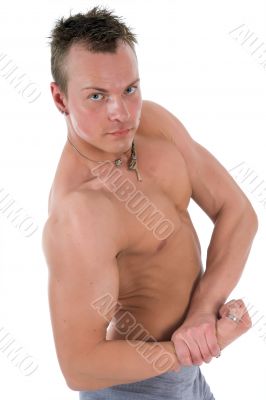 Bosom of the young graceful men on white