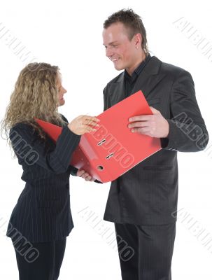 Businesswoman and businessman