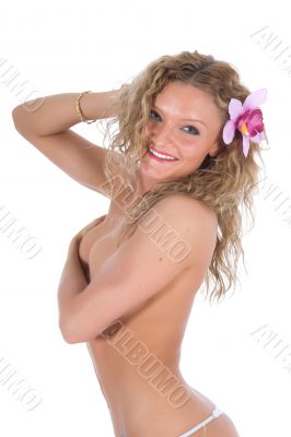 portrait of the nude blonde with blue eyes