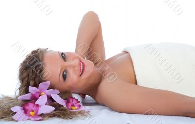 Attractive woman getting spa treatment