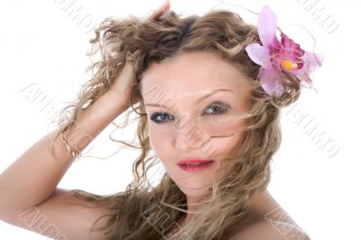 portrait of the nude blonde with blue eyes