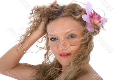 portrait of the nude blonde with blue eyes