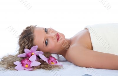 Attractive woman getting spa treatment