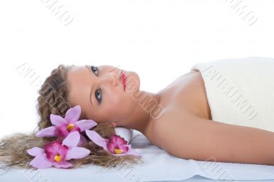 Attractive woman getting spa treatment