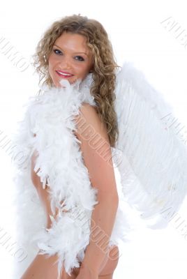 portrait of the nude blonde-angel with blue eyes