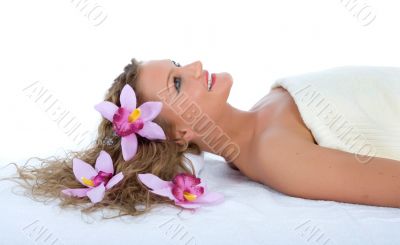 Attractive woman getting spa treatment