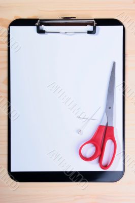 Blank clipboard scissors