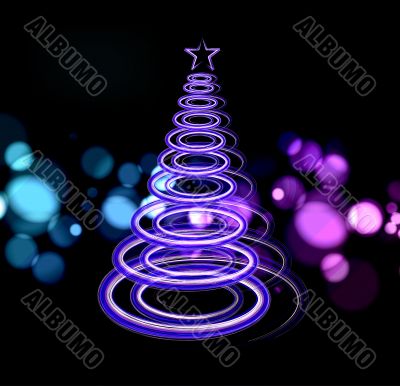 Vector illustration of blue Abstract Christmas tree on the black