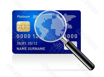 Vector credit card with magnifying glass