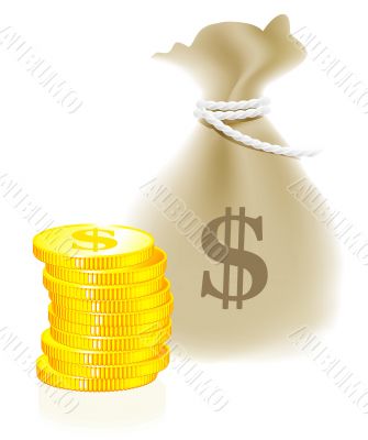 Moneybag and coin