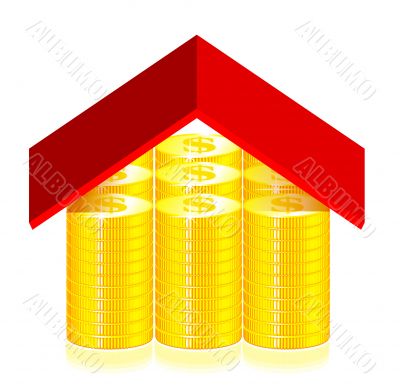 Red roof on the dollar coins