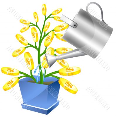 Money tree with watreing can