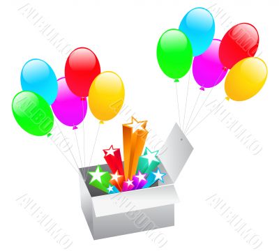 color balloons with gift isolated on white 