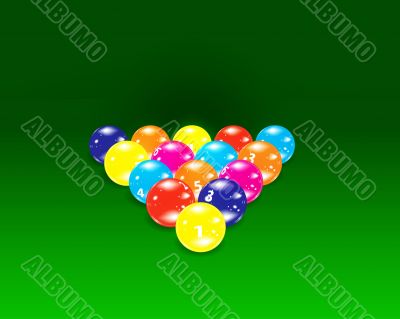 Billiards balls on the green table 