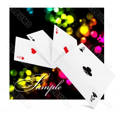 Four aces over colorful clubs background