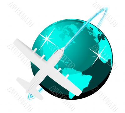 Travel illustration plane on map