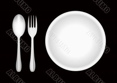Plate, fork, and spoon 