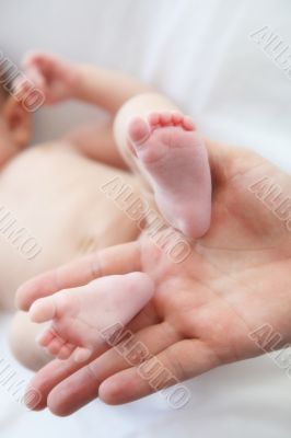 baby feet are held