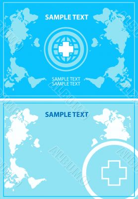 Globe Medical background cover & layout in blue with cross icon 