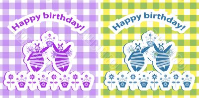 2 Happy Birthday baby card, floral Funny Birthday leaflet with b