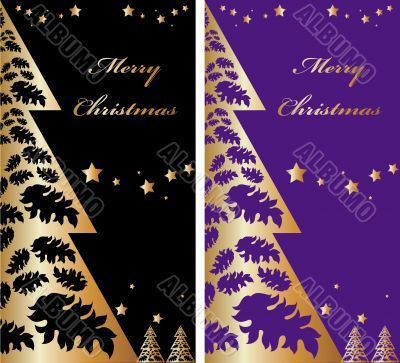 2 Vector Gold and color christmas card with new year tree and st