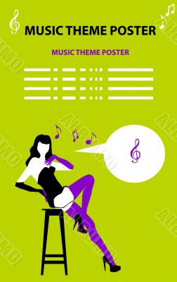Beautiful music card with sexy woman in lingerie. poster, invita