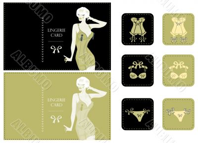 Fashion lingerie card with beautiful sexy woman and ribbon. Back