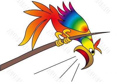 The Bright parrot yells with tree
