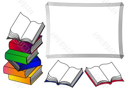 The Frame with Pile of the books with open book