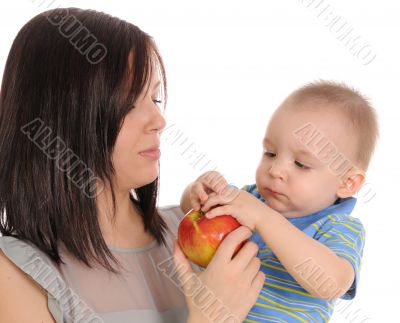 Mum, the son and an apple