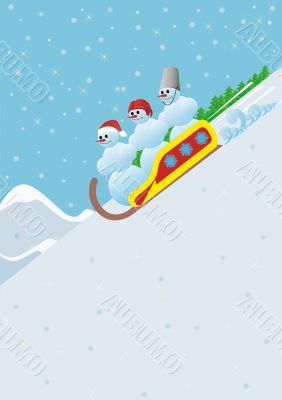 Snowmen on sleds